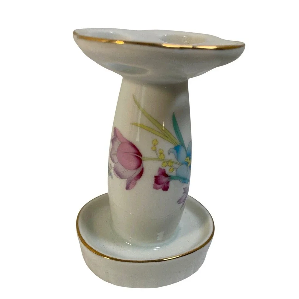Vintage Floral Soap Dish with Toothbrush Holder Porcelain W Gold Edge Japan